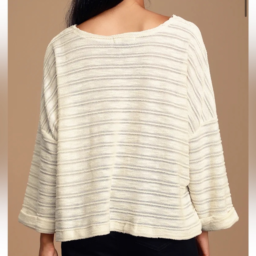 Lulu’s Pretty Cozy Ivory Striped Knit Sweater Top, Size Large - Picture 2 of 12